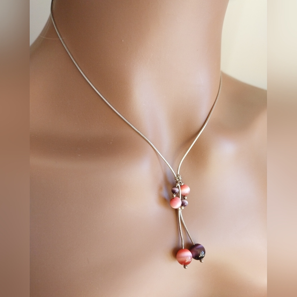 Sterling Silver and Pink Necklace - Picture 3 of 11